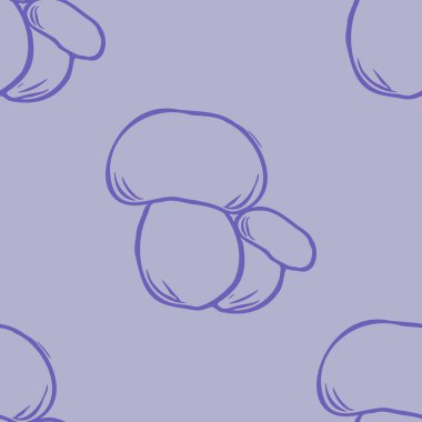  Çok vahşi mantar vektör deseni. Tüm baskılar için kusursuz mor biyoloji mor mantarları. Vahşi mantarların dekoratif arka planı. 