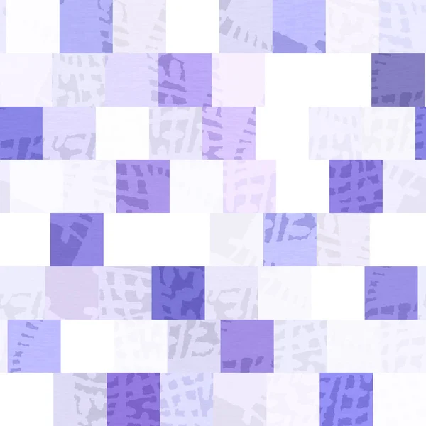 ランダムパッチワークパープルモザイクピクセルグリッドシームレスパターン。現代の幾何学的な正方形の形のタイルのトレンドテクスチャ。2022年の色が背景にグリッド化されました。高品質のjpgラスタータイル. — ストック写真