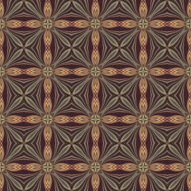 Topraksı renkler altmışlı yılların geometrik pürüzsüz desenli kahverengi tonlarında. Modern vintage geo dokuması tekstil keten mozaik efekti tekrar fayans. 