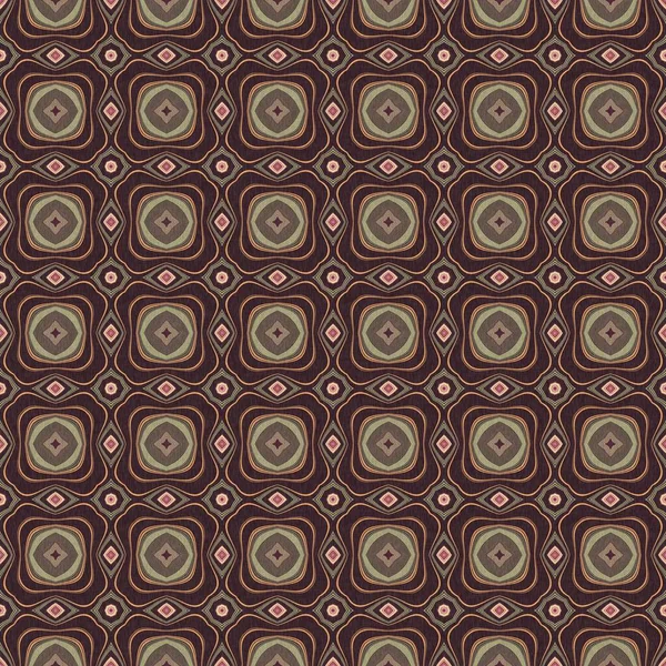 Earthy colours retro sixties geometric seamless pattern in variegated brown tones. Modern vintage geo woven textile linen mosaic effect repeat tile. — Stock Photo, Image