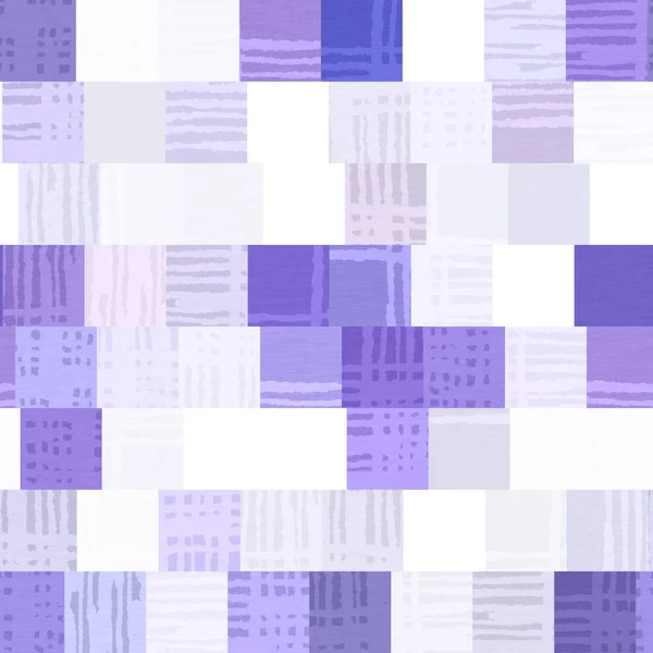 Náhodné patchwork fialové mozaiky pixelové mřížky bezešvé vzor. Moderní geometrický čtvercový tvar dlaždice trendu textury. Barva roku 2022 mřížkované pozadí. Vysoce kvalitní jpg rastrové dlaždice. — Stock fotografie