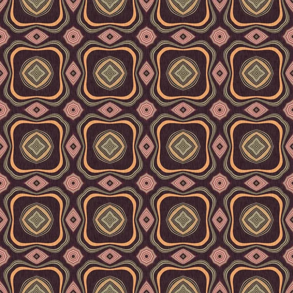 Cores terrosas retro 60 padrão geométrico sem costura em tons castanhos variados. Moderno vintage geo tecido têxtil linho mosaico efeito repetir telha. — Fotografia de Stock