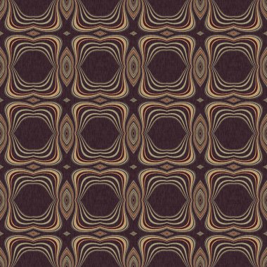 Topraksı renkler altmışlı yılların geometrik pürüzsüz desenli kahverengi tonlarında. Modern vintage geo dokuması tekstil keten mozaik efekti tekrar fayans. 