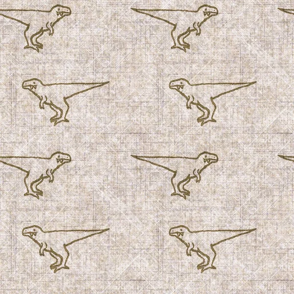 TRex dinosaur extinct seamless linen style pattern. Organic natural tone on tone fossil design for throw pillow, soft furnishing. Modern sepia ancient monster home decor. —  Fotos de Stock
