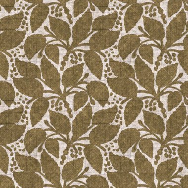 Sepia nötr botanik yaprak dikişsiz keten deseni. Yastık fırlatmak ve mobilya yapmak için organik doğal ton yeşilliği tasarımı. Modern bej kahverengi nötr ev dekorasyonu tekstil kumaşı.