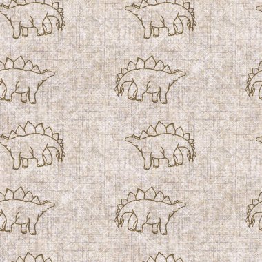 Stegosaurus dinozorunun nesli tükenmiş keten desenli. Yastık fırlatmak için, yumuşak mobilyalar için ton fosili dizaynı üzerine organik doğal bir ton. Modern sepia antik canavar ev dekorasyonu. 