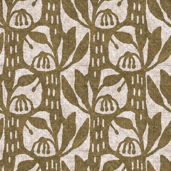 Sepia nötr botanik yaprak dikişsiz keten deseni. Yastık fırlatmak ve mobilya yapmak için organik doğal ton yeşilliği tasarımı. Modern bej kahverengi nötr ev dekorasyonu tekstil kumaşı.