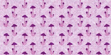 Mantar pembesi kumaş dokusu kenarı etkisi. Kanvas sonbahar kurdelesi için kusursuz örülmüş orman mantarı dekoratif baskısı.