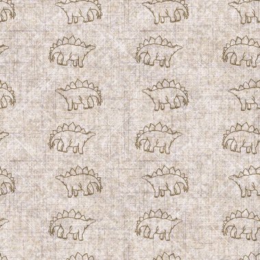 Stegosaurus dinozorunun nesli tükenmiş keten desenli. Yastık fırlatmak için, yumuşak mobilyalar için ton fosili dizaynı üzerine organik doğal bir ton. Modern sepia antik canavar ev dekorasyonu. 