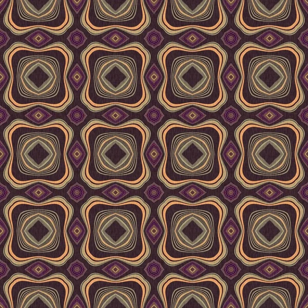 Earthy colours retro sixties geometric seamless pattern in variegated brown tones. Modern vintage geo woven textile linen mosaic effect repeat tile. — Stock Photo, Image