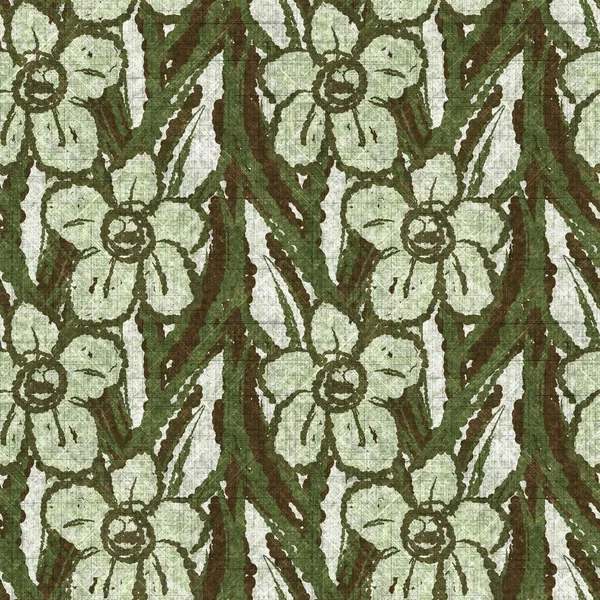 Floral άνθιση απρόσκοπτη χέρι σχέδιο λινό στυλ. Οργανικό λουλούδι φυσικό τόνο στο σχεδιασμό τόνο για ρίξει μαξιλάρι, μαλακή επίπλωση. Μοντέρνα πράσινη διακόσμηση σπιτιού. — Φωτογραφία Αρχείου