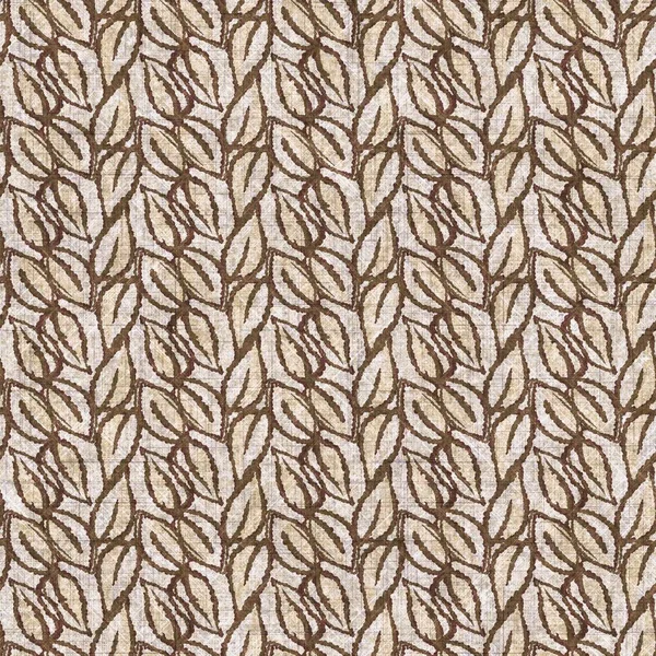 Botanical foliage seamless hand drawn linen style pattern. Organic leaf natural tone on tone design for throw pillow, soft furnishing. Modern sepia home decor. — Fotografia de Stock