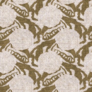 Sepia nötr botanik yaprak dikişsiz keten deseni. Yastık fırlatmak ve mobilya yapmak için organik doğal ton yeşilliği tasarımı. Modern bej kahverengi nötr ev dekorasyonu tekstil kumaşı.