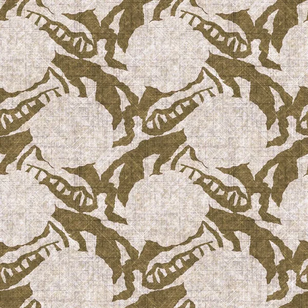 Sepia nötr botanik yaprak dikişsiz keten deseni. Yastık fırlatmak ve mobilya yapmak için organik doğal ton yeşilliği tasarımı. Modern bej kahverengi nötr ev dekorasyonu tekstil kumaşı.