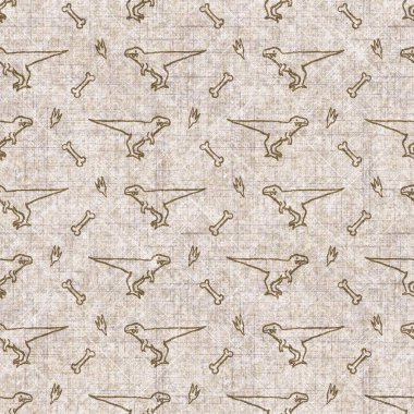 TRex dinozorunun nesli tükenmiş keten desenli. Yastık fırlatmak için, yumuşak mobilyalar için ton fosili dizaynı üzerine organik doğal bir ton. Modern sepia antik canavar ev dekorasyonu. 