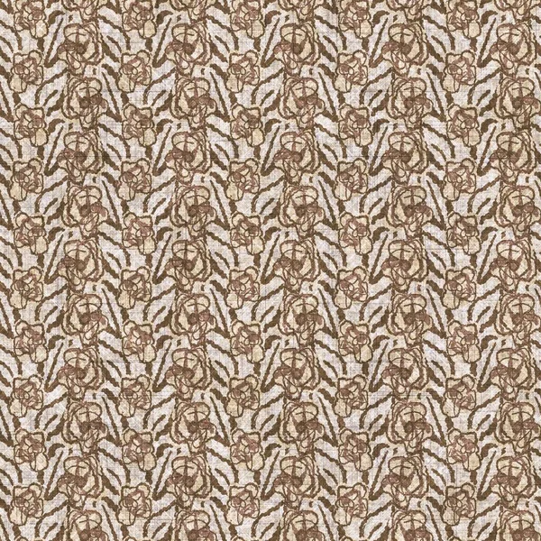 Botanical foliage seamless hand drawn linen style pattern. Organic leaf natural tone on tone design for throw pillow, soft furnishing. Modern sepia home decor. — Fotografia de Stock