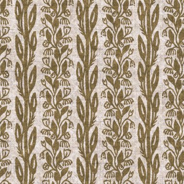 Sepia nötr botanik yaprak dikişsiz keten deseni. Yastık fırlatmak ve mobilya yapmak için organik doğal ton yeşilliği tasarımı. Modern bej kahverengi nötr ev dekorasyonu tekstil kumaşı.