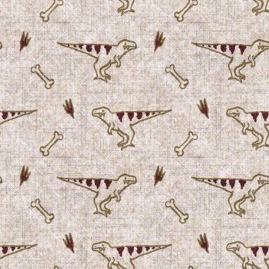 TRex dinozorunun nesli tükenmiş keten desenli. Yastık fırlatmak için, yumuşak mobilyalar için ton fosili dizaynı üzerine organik doğal bir ton. Modern sepia antik canavar ev dekorasyonu. 
