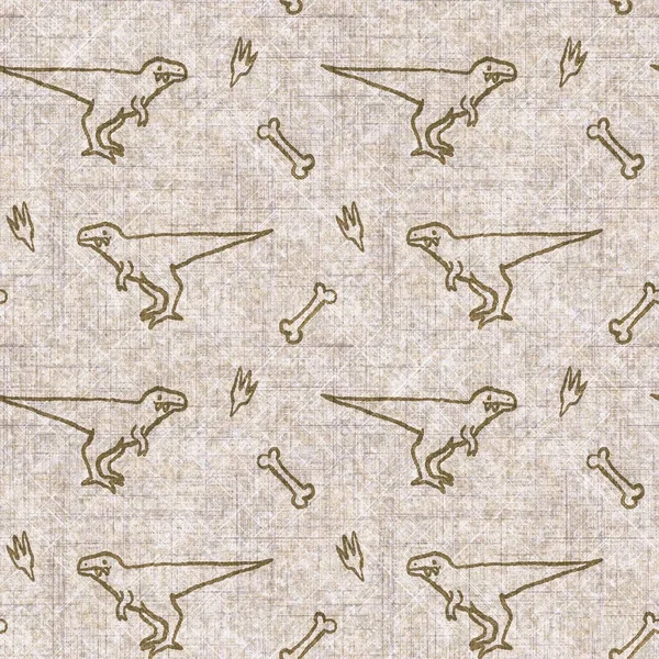 TRex dinosaur extinct seamless linen style pattern. Organic natural tone on tone fossil design for throw pillow, soft furnishing. Modern sepia ancient monster home decor. —  Fotos de Stock