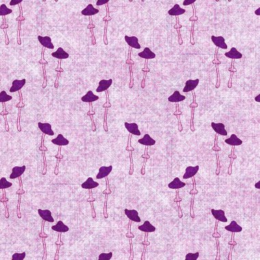 Mantar pembesi kumaş dokusu deseni. Kusursuz örülmüş orman mantarı dekoru desenli tuval sonbaharı. .