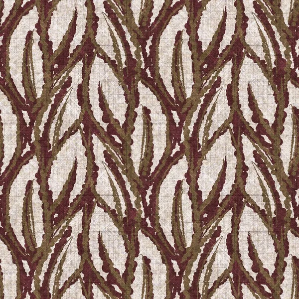 Botanical foliage seamless hand drawn linen style pattern. Organic leaf natural tone on tone design for throw pillow, soft furnishing. Modern sepia home decor. — ストック写真