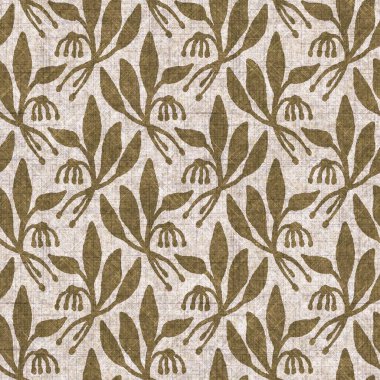Sepia nötr botanik yaprak dikişsiz keten deseni. Yastık fırlatmak ve mobilya yapmak için organik doğal ton yeşilliği tasarımı. Modern bej kahverengi nötr ev dekorasyonu tekstil kumaşı.