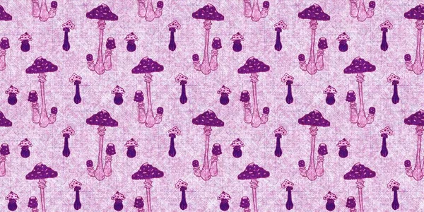 Mantar pembesi kumaş dokusu kenarı etkisi. Kanvas sonbahar kurdelesi için kusursuz örülmüş orman mantarı dekoratif baskısı.