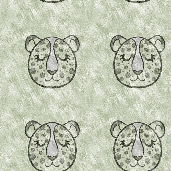 Симпатичные сафари леопард диких животных шаблон для декора комнаты младенцев. Бесшовный пушистый зеленый текстурированный гендерно-нейтральный дизайн печати. — стоковое фото