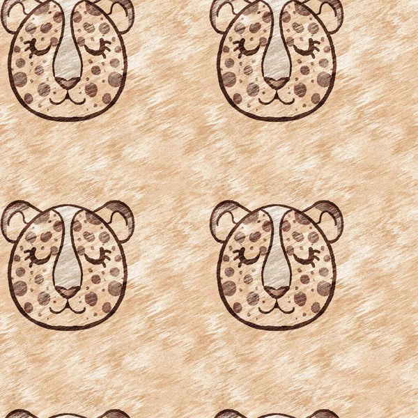 Mignon motif animal sauvage safari léopard pour la décoration de la chambre des bébés. Gros chat sans couture fourrure brun texturé genre neutre conception d'impression. — Photo