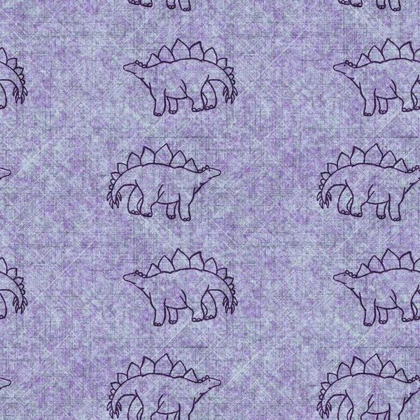 Stegosaurus dinosaur extinct seamless linen style pattern. Organic natural tone on tone fossil design for throw pillow, soft furnishing. Modern purple ancient monster home decor. — Stock Photo, Image