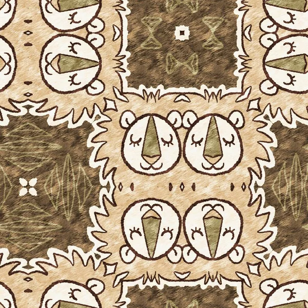Cute safari lion wild animal pattern for babies room decor. Seamless furry brown textured big cat gender neutral print design. — стоковое фото