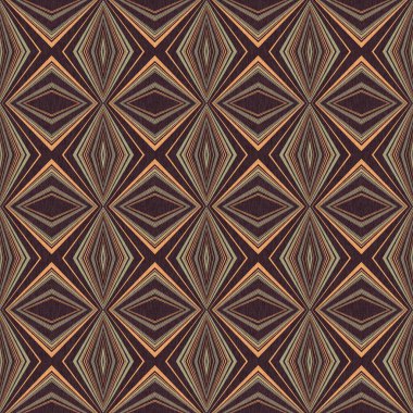 Topraksı renkler altmışlı yılların geometrik pürüzsüz desenli kahverengi tonlarında. Modern vintage geo dokuması tekstil keten mozaik efekti tekrar fayans. 
