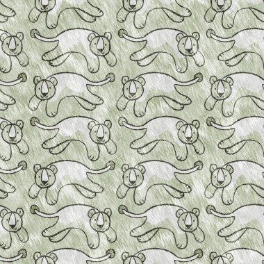 Bebek odası dekorasyonu için şirin bir safari aslanı deseni. Kusursuz kürksüz yeşil desenli cinsiyet nötr iz tasarımı. 