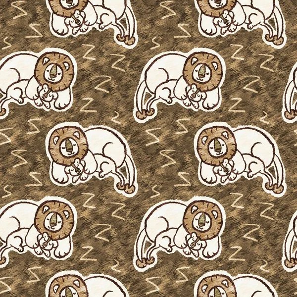 Bebek odası dekorasyonu için şirin bir safari aslanı deseni. Kusursuz kürklü kahverengi desenli büyük kedi cinsiyeti nötr iz tasarımı. 