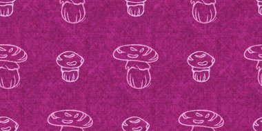 Mantar pembesi kumaş dokusu kenarı etkisi. Kanvas sonbahar kurdelesi için kusursuz örülmüş orman mantarı dekoratif baskısı.