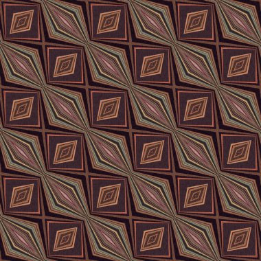 Topraksı renkler altmışlı yılların geometrik pürüzsüz desenli kahverengi tonlarında. Modern vintage geo dokuması tekstil keten mozaik efekti tekrar fayans. 