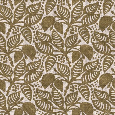 Sepia nötr botanik yaprak dikişsiz keten deseni. Yastık fırlatmak ve mobilya yapmak için organik doğal ton yeşilliği tasarımı. Modern bej kahverengi nötr ev dekorasyonu tekstil kumaşı.