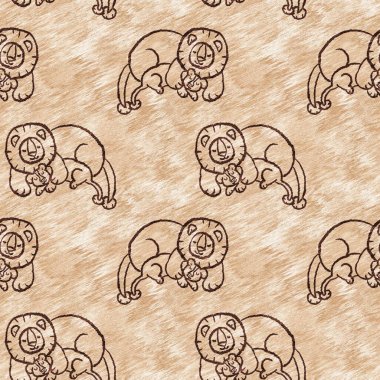 Bebek odası dekorasyonu için şirin bir safari vahşi aslan deseni. Kusursuz kürksüz kahverengi desenli cinsiyet nötr iz tasarımı. 