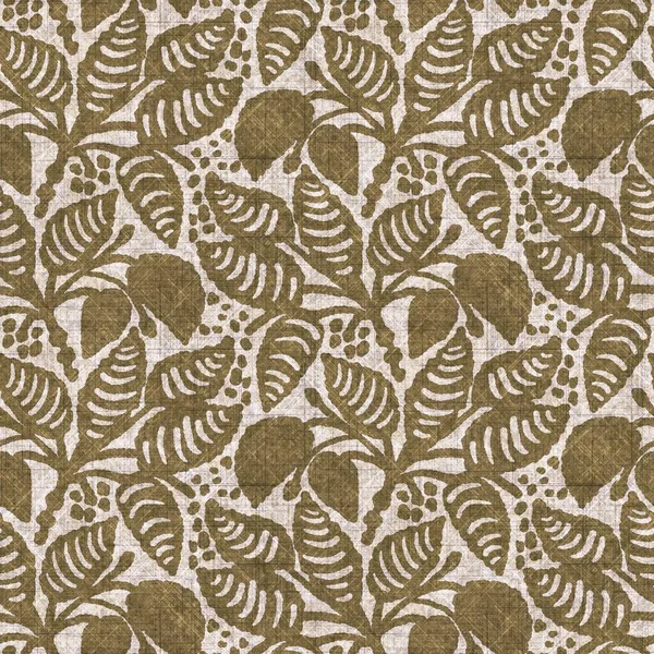 Sepia nötr botanik yaprak dikişsiz keten deseni. Yastık fırlatmak ve mobilya yapmak için organik doğal ton yeşilliği tasarımı. Modern bej kahverengi nötr ev dekorasyonu tekstil kumaşı.