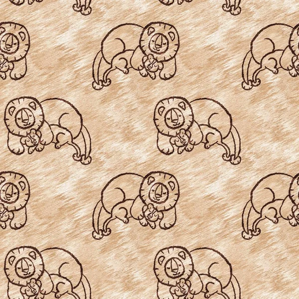 Bebek odası dekorasyonu için şirin bir safari vahşi aslan deseni. Kusursuz kürksüz kahverengi desenli cinsiyet nötr iz tasarımı. 