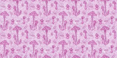 Mantar pembesi kumaş dokusu kenarı etkisi. Kanvas sonbahar kurdelesi için kusursuz örülmüş orman mantarı dekoratif baskısı.