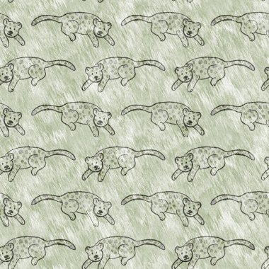 Bebek odası dekorasyonu için şirin safari leoparı vahşi hayvan deseni. Kusursuz kürksüz yeşil desenli cinsiyet nötr iz tasarımı. 