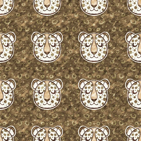 Söt safari vild leopard djur mönster för spädbarn rumsinredning. Sömlös stor katt lurvig brun texturerad könsneutral tryck design. — Stockfoto