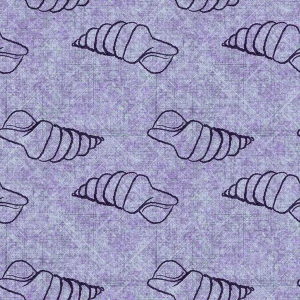 Seashell seamless hand drawn linen style pattern. Organic marine life natural tone on tone design for throw pillow, soft furnishing. Modern purple coastal ocean home decor. — Fotografia de Stock