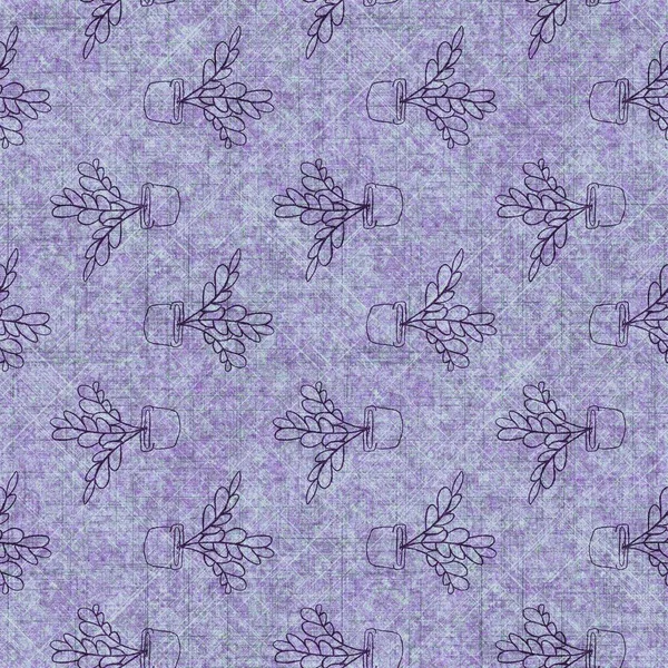 Botanical foliage seamless hand drawn linen style pattern. Organic leaf natural tone on tone design for throw pillow, soft furnishing. Modern purple home decor. — Fotografia de Stock