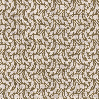 Sepia nötr botanik yaprak dikişsiz keten deseni. Yastık fırlatmak ve mobilya yapmak için organik doğal ton yeşilliği tasarımı. Modern bej kahverengi nötr ev dekorasyonu tekstil kumaşı.