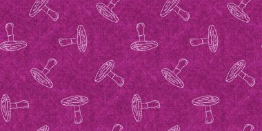 Mantar pembesi kumaş dokusu kenarı etkisi. Kanvas sonbahar kurdelesi için kusursuz örülmüş orman mantarı dekoratif baskısı.