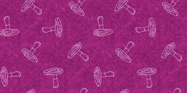 Mantar pembesi kumaş dokusu kenarı etkisi. Kanvas sonbahar kurdelesi için kusursuz örülmüş orman mantarı dekoratif baskısı.