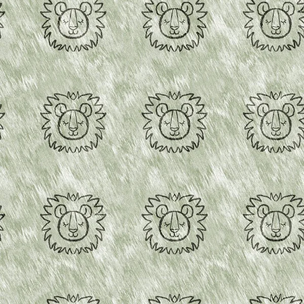 Χαριτωμένο σαφάρι λιοντάρι άγρια ζώων μοτίβο για μωρά διακόσμηση δωματίου. Απρόσκοπτη γούνα πράσινο υφή ουδέτερο σχέδιο εκτύπωσης φύλου. — Φωτογραφία Αρχείου