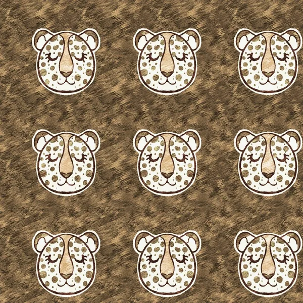 Симпатичное сафари дикий леопард животный узор для декора комнаты младенцев. Бесшовный большой кот пушистый коричневый текстурированный гендерно нейтральный дизайн печати. — стоковое фото
